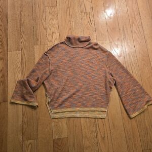 Free People Sunny Day’s Oversized Cotton Turtleneck Sweater Size XS Rainbow